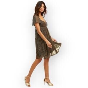 NWT Draper James Emily mini dress lurex plisse bronze silver black Sz S tiered